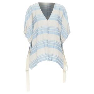 Lee Matthews striped linen drawstring poncho top